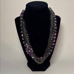 Dark Purple gem and Gun Metal Gray Necklace 18” with 3” ext